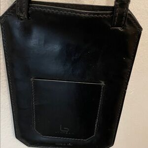 Lynnban  Black leather Crossbody Phone Pouch + credit card pocket.